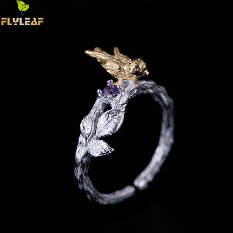 Flyleaf 100% Стерлинговое Серебро 925 пробы золото цвет ветка птица открытые кольца для