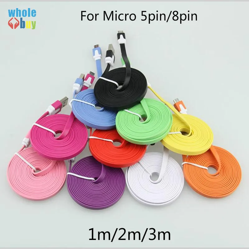 100 шт./лот 1 м 2 м 3 м цветной плоский кабель V8 Micro USB 5pin 8pin кабель для зарядки и передачи данных для samsung S3/S4 Xiaomi Iphone X 10 8