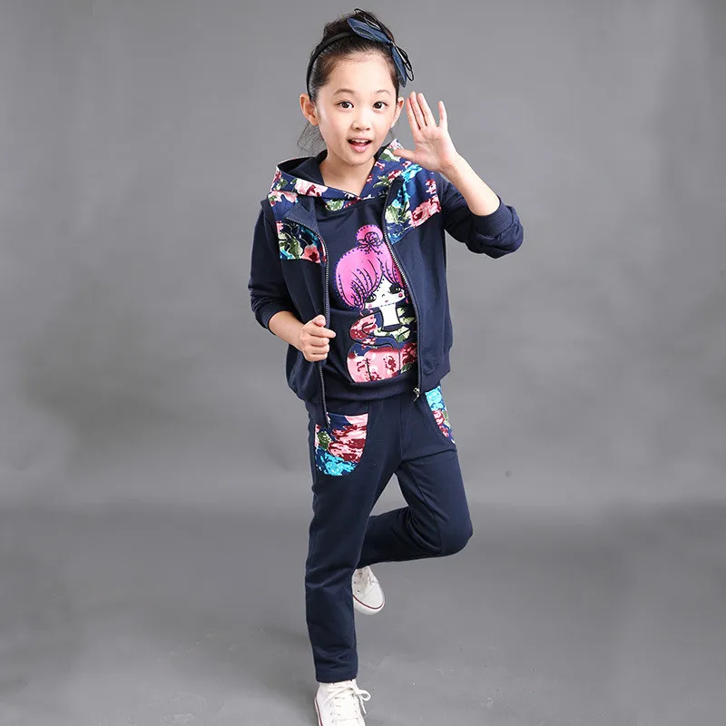 Осенний жилет с капюшоном для девочек Комплекты со штанами Ropa Детская одежда