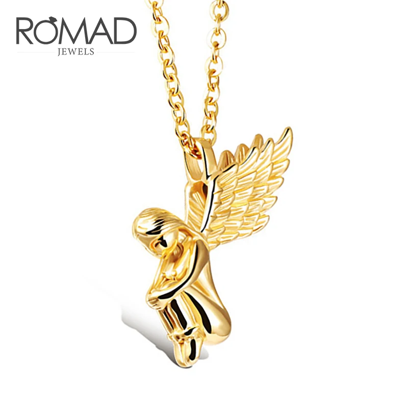 ROMAD длинные крылья Ангел девушка ожерелье кулон в виде херувима из нержавеющей