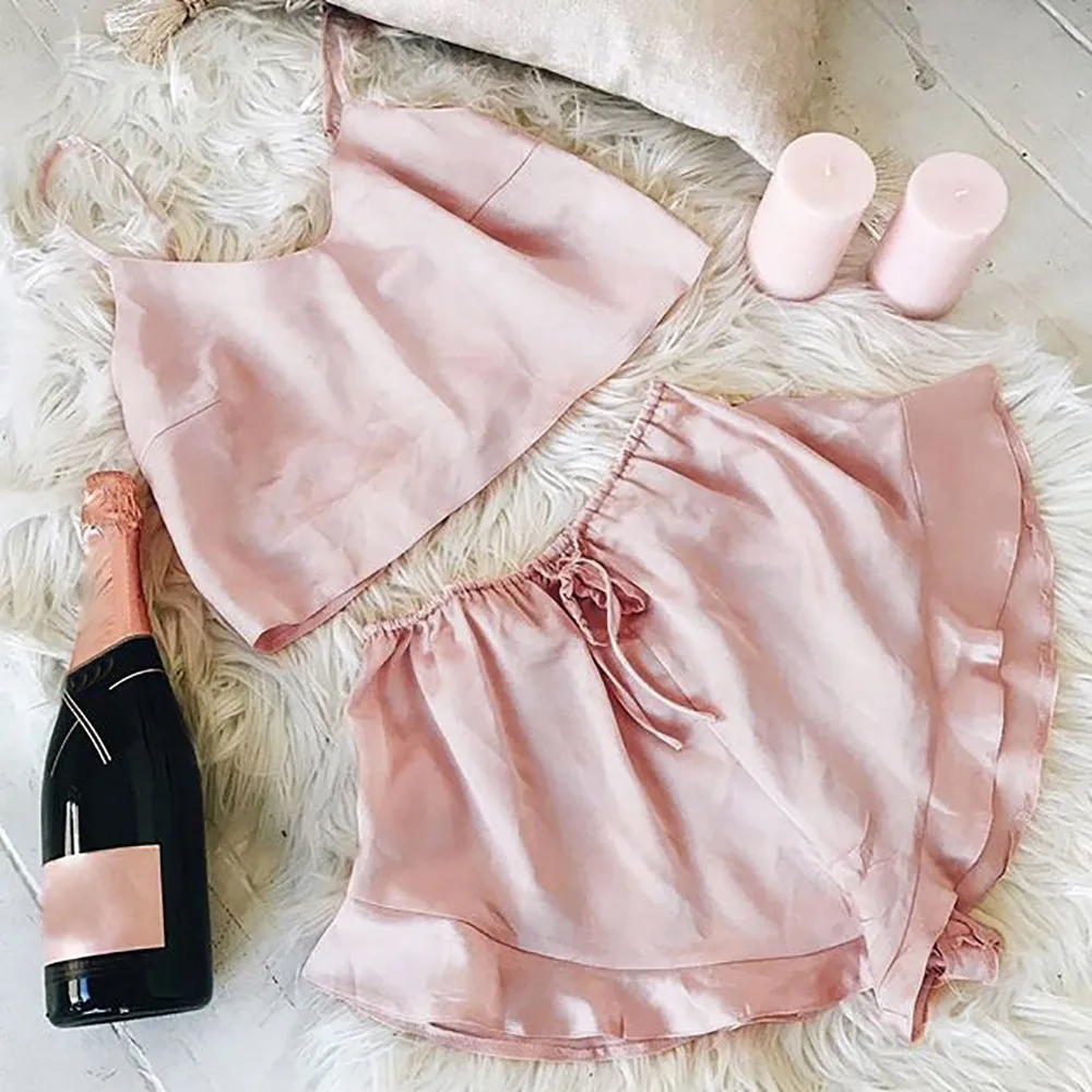 Женская пижама Сексуальная атласная черный Шелковый Babydoll с v образным вырезом