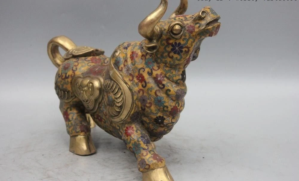 Китай Бронза Медь cloisonne эмаль Lucky wealth Ruyi OX Oxen Bull toro статуя | Дом и сад