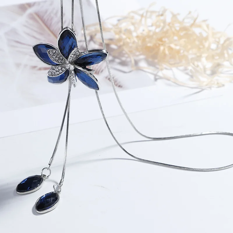 Длинное ожерелье с блестящим кристаллом женское классическое подвеской модные