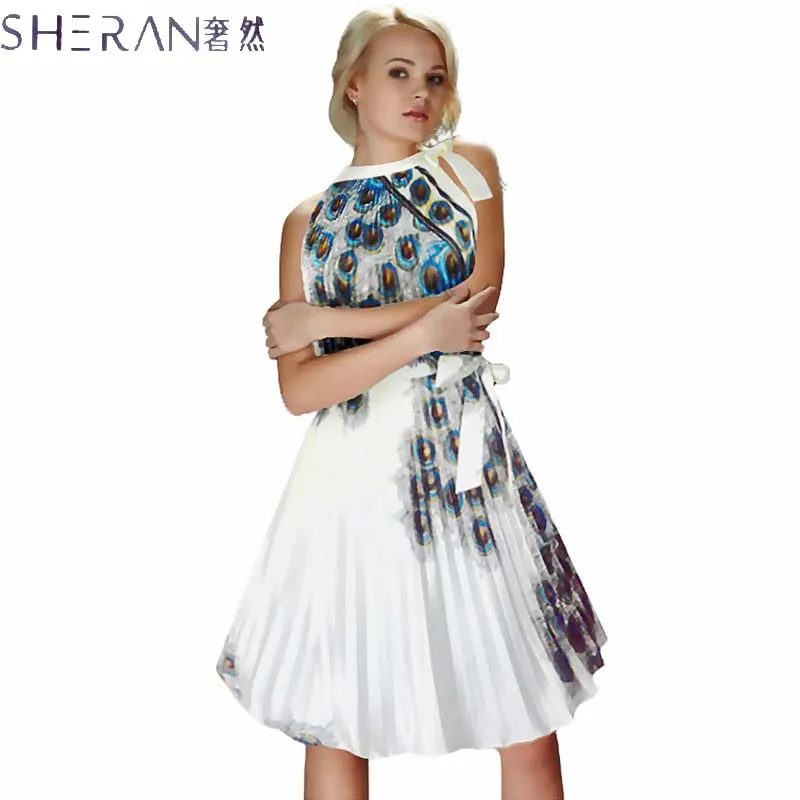 

Женское винтажное шелковое платье с бантом SHERAN, летнее Плиссированное Платье с принтом, 2018, размера плюс, S-4XL