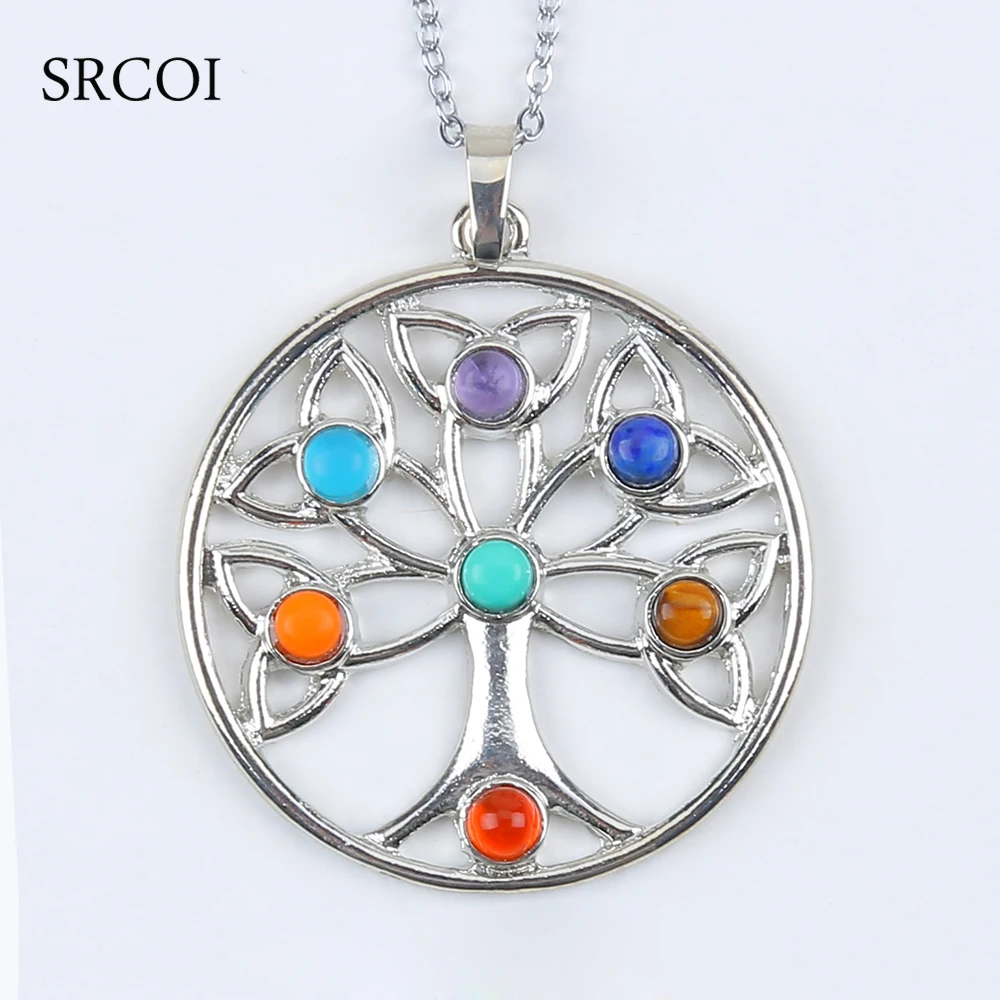 Рейки чакра 7 камни натуральный камень кулон древо жизни полудрагоценные колье