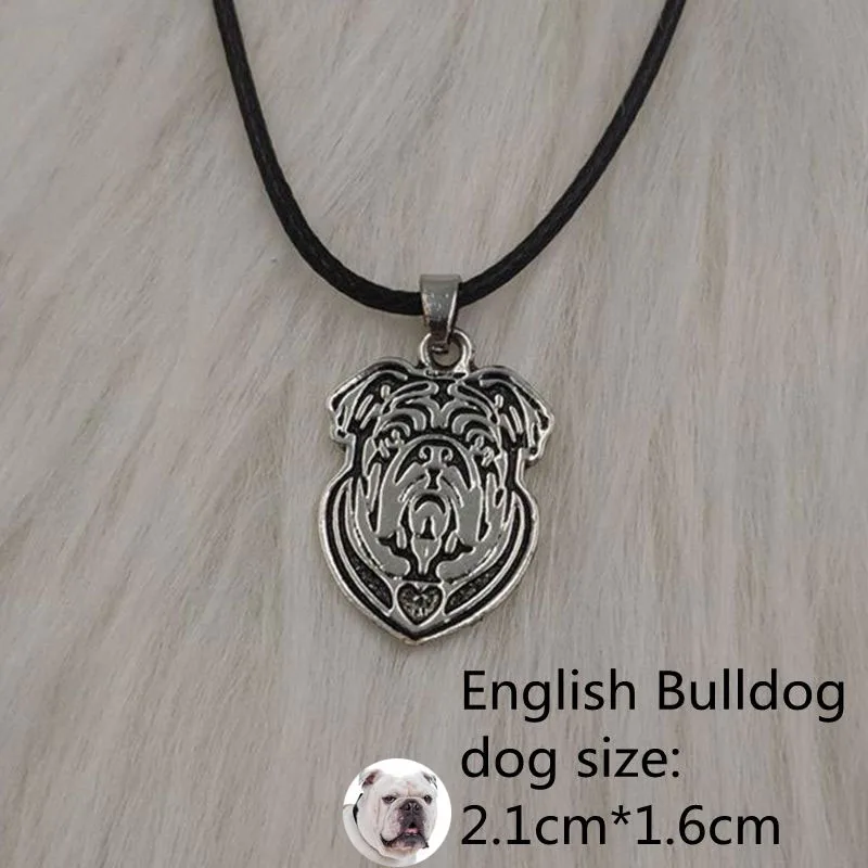 English Bulldog Веревочное ожерелье с подвеской в виде собаки, в ретро стиле, античное серебро, Ротвейлер, Basenji, ювелирные изделия для женщин, мужчин, панк, милые, новая мода - Окраска металла: English Bulldog
