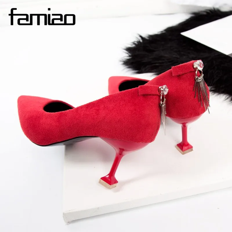 2018 Women pumps red black pointed toe patent leather stiletto high heels shoes sexy Wedding Shoes chain ladies | Обувь