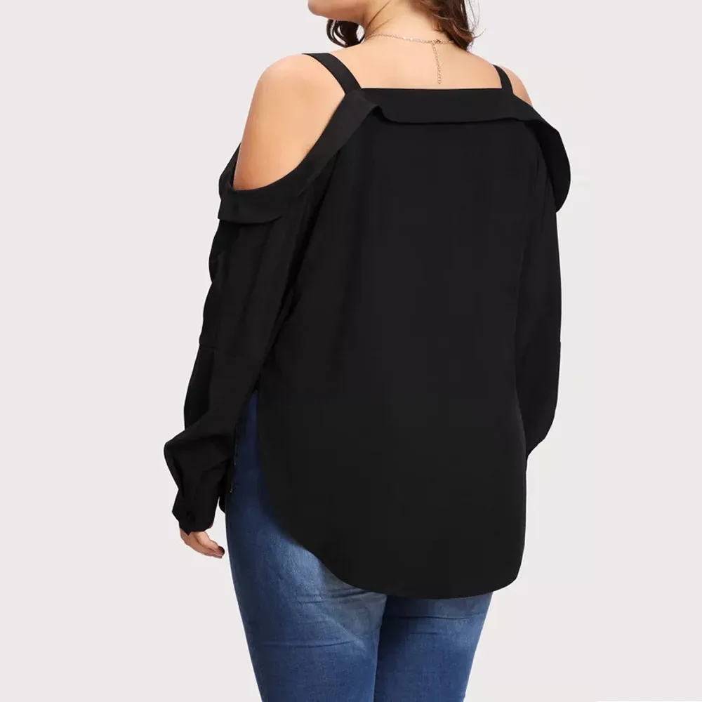 Женская Повседневная Блузка с длинными рукавами на бретельках открытыми плечами