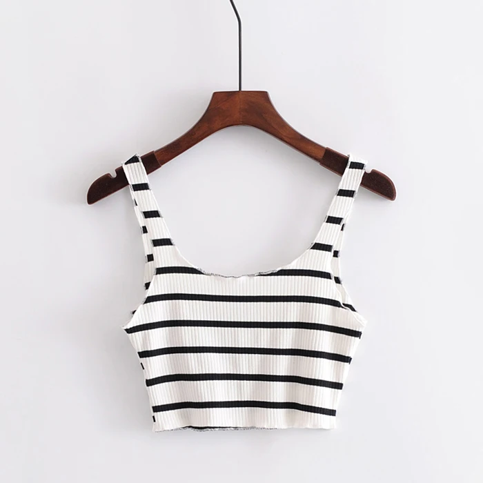 white striped Женский ребристый укороченный топ, полосатые майки, 9 цветов - Цвет: white striped