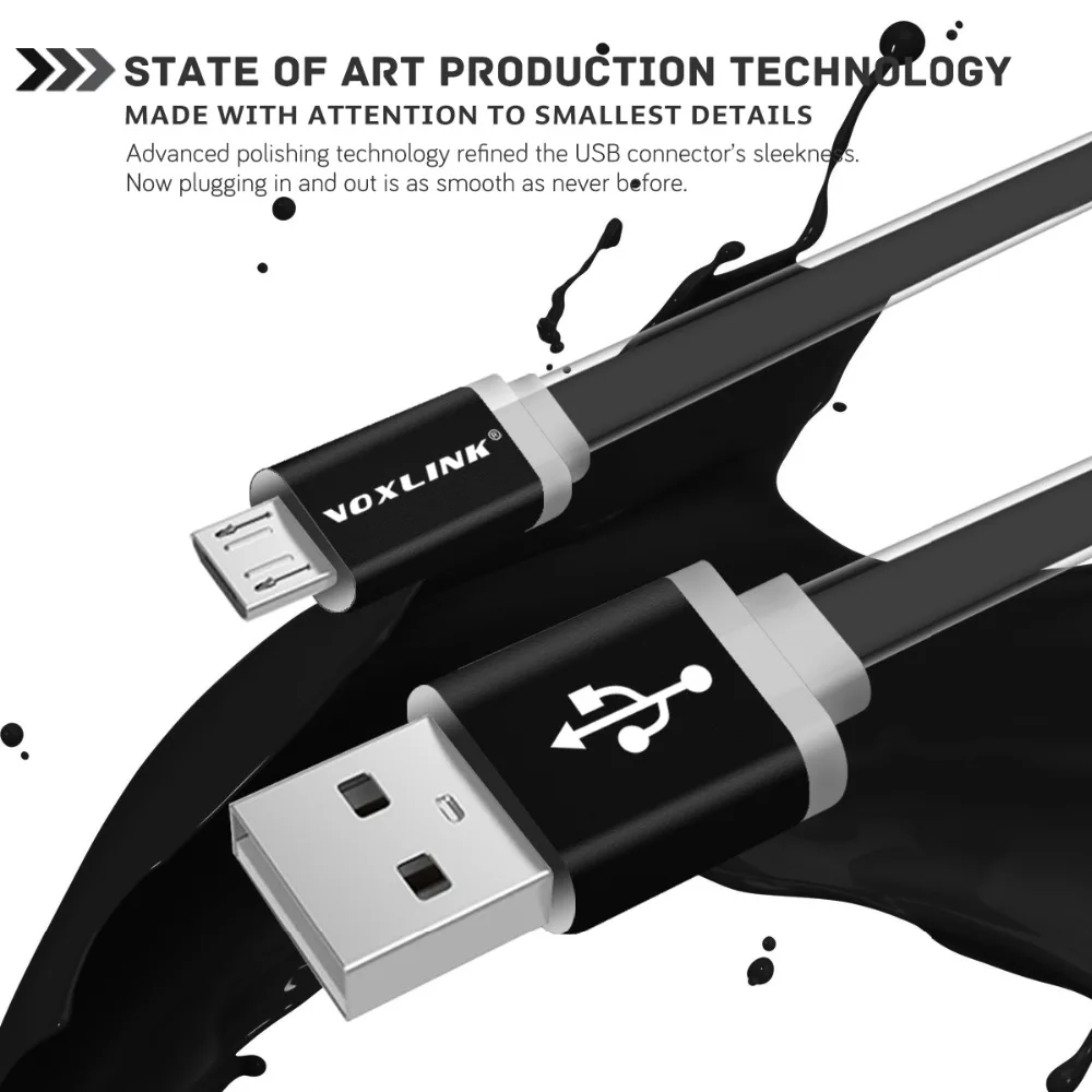VOXLINK 1 м/2 м/3 м универсальное плоское зарядное устройство Micro USB кабель для