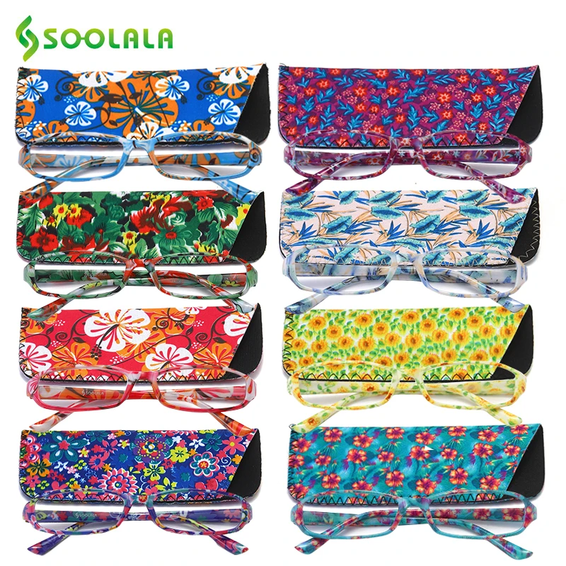 Очки для чтения SOOLALA 8 шт. оптом женские мужские дешевые очки с чехлом и пружинными
