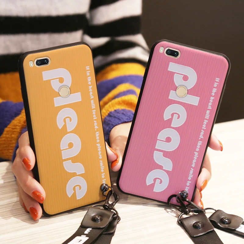 For Xiaomi Mi A1 5X Case Cover Fashion Alphabetical Pattern Silicone Stripe TPU Coque with Lanyard Straps |