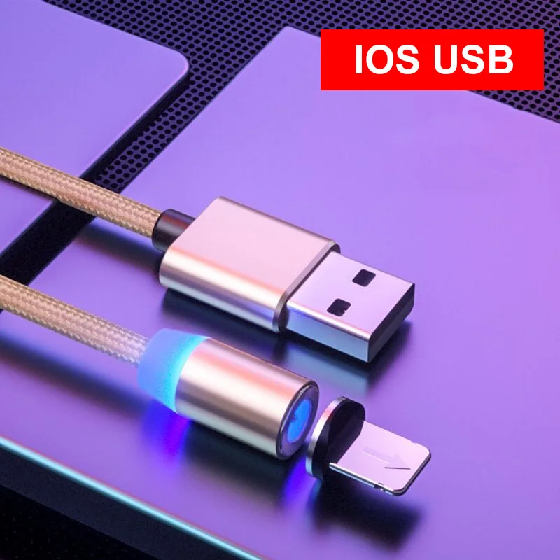 Gold IOS Ro mi chw Быстрая зарядка Магнитный mi cro usb type C кабель для Xiao mi Red mi Note 7 mi A2 быстрое зарядное устройство кабель для iPhone 7 8 Plus X XR - Цвет: Gold IOS