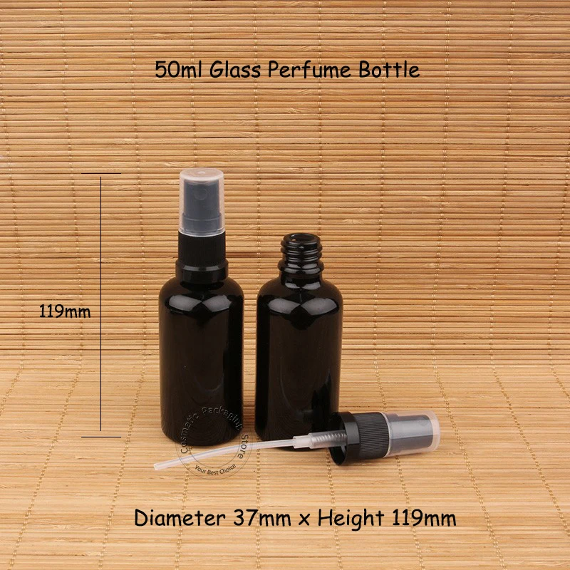 3pcs/Lot Promotion Glass 50ml Essential Oil Bottle Black Cosmetic Atomizer Lid Container Spray liquid Pot 50g Vial | Красота и