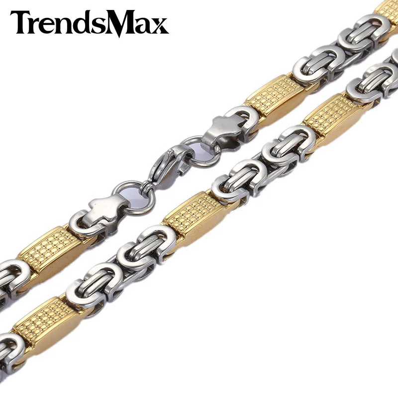 Trendsmax 8 мм широкое золотистое серебристое плоское византийское ожерелье из