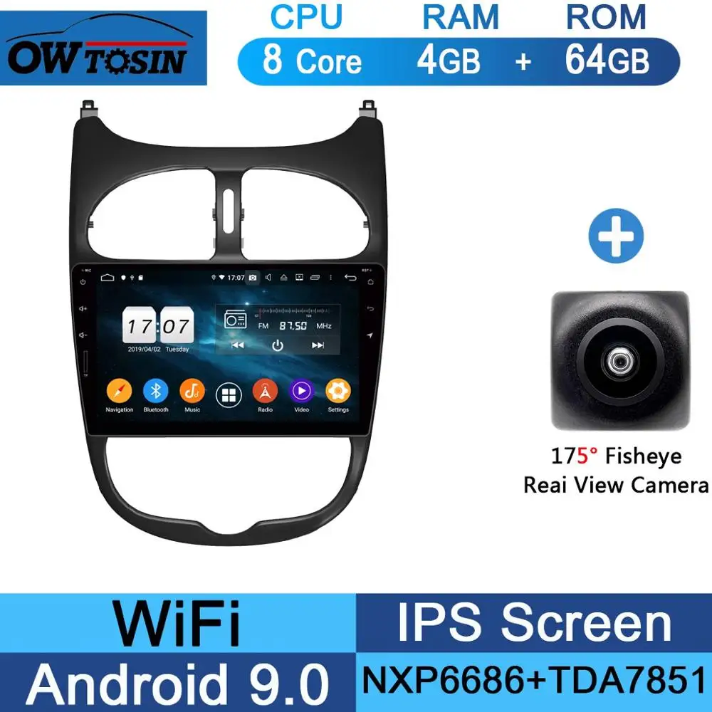 64G Fisheye Camera " ips Восьмиядерный 4G ram+ 64G Android 9,0 автомобильный dvd-плеер для PG206 peugeot 206 PG gps навигация радио попугай BT Мультимедиа Стерео - Цвет: 64G Fisheye Camera