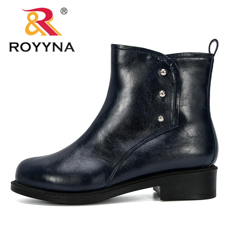 ROYYNA/Новинка года; популярная стильная женская зимняя обувь; зимние Ботинки на каблуке; женские ботильоны; botas Mujer; Теплая обувь с плюшевой стелькой; модная женская обувь