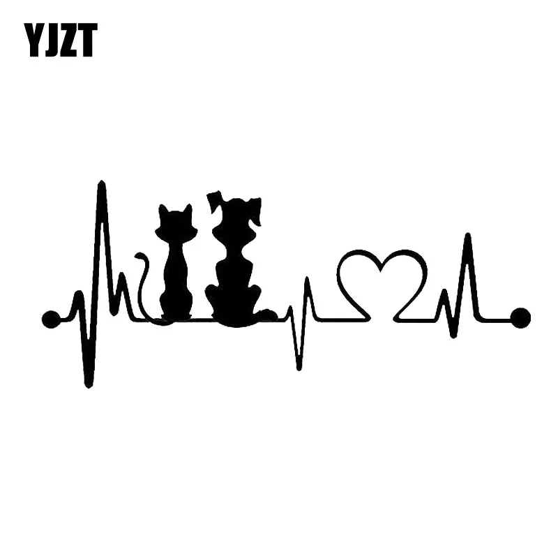 

YJZT 19*8.2CM Dog & Cat Heartbeat Car Window Decoration Decal Fashion Cartoon Stickers Car Accessories C6-0802