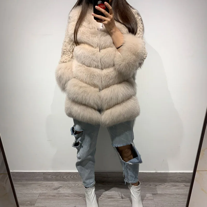 Женское пальто из натурального меха длинное лисьего | Женская одежда