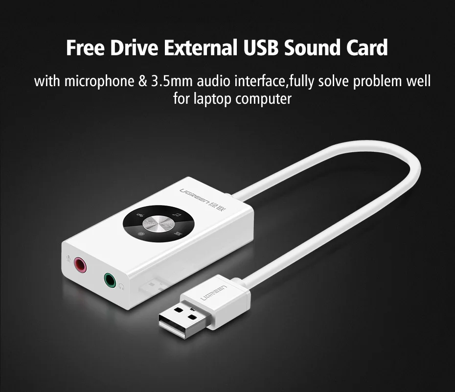 Ugreen usb звуковая карта внешний usb разъем для 3.5 мм для наушников адаптер аудио Микрофон Звуковая Карта 5.1 Без Диска для ПК Компьютеров Ноутбук