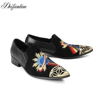 deification italian style pointy toe velvet slippers mocasin hombre metal toe dress shoes men embroidery loafers plus size 38 46