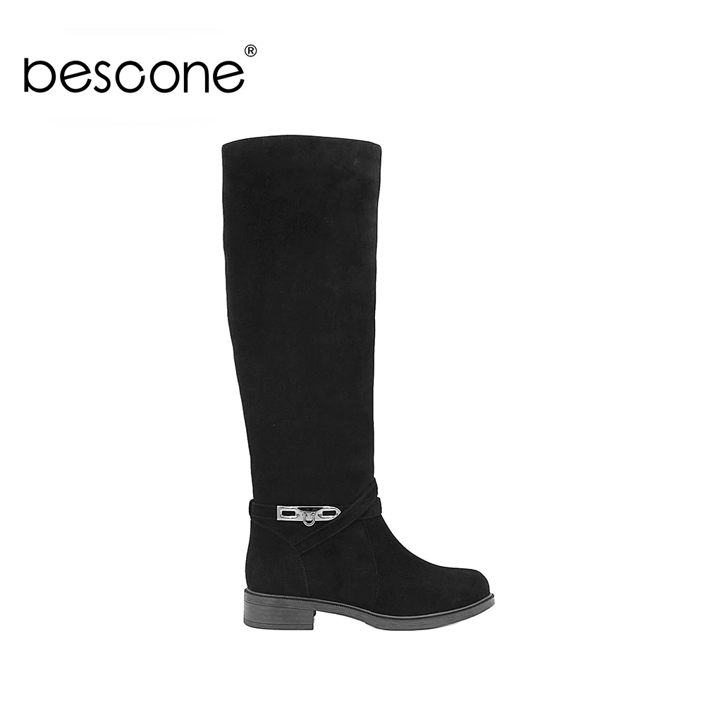 Женские сапоги до середины икры BESCONE из натуральной кожи удобные на молнии с