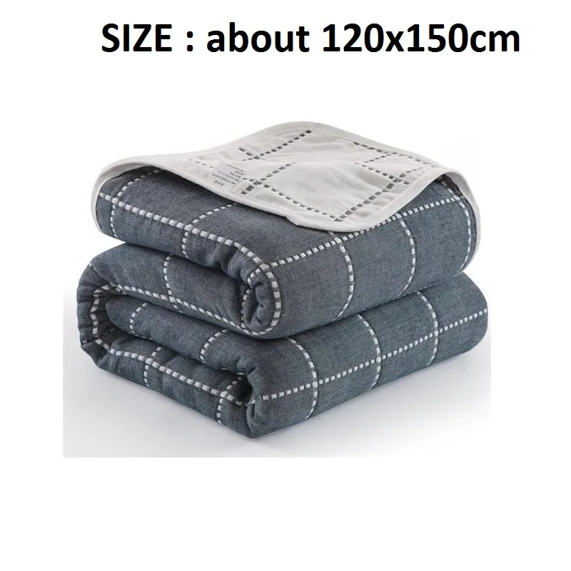 dark plaid 120x150cm Детское мягкое теплое покрывало, Осеннее Детское покрывало для кровати, одеяло, 6 слоев муслина, хлопок, марля, динозавр, детское одеяло, банное полотенце - Цвет: dark plaid 120x150cm