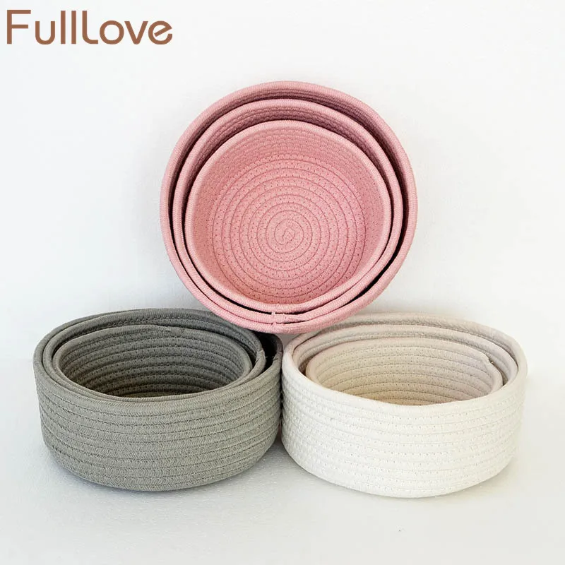 FullLove 3 шт./компл. корзина для хранения хлопка однотонный Розовый игрушки