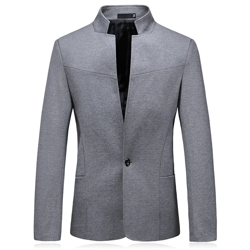 

Autumn Classic Grey Stand Collar Men Suit Jacket Asia Size S - 5XL Men Leisure Suit Coat Slim Design Men Blazer 2019