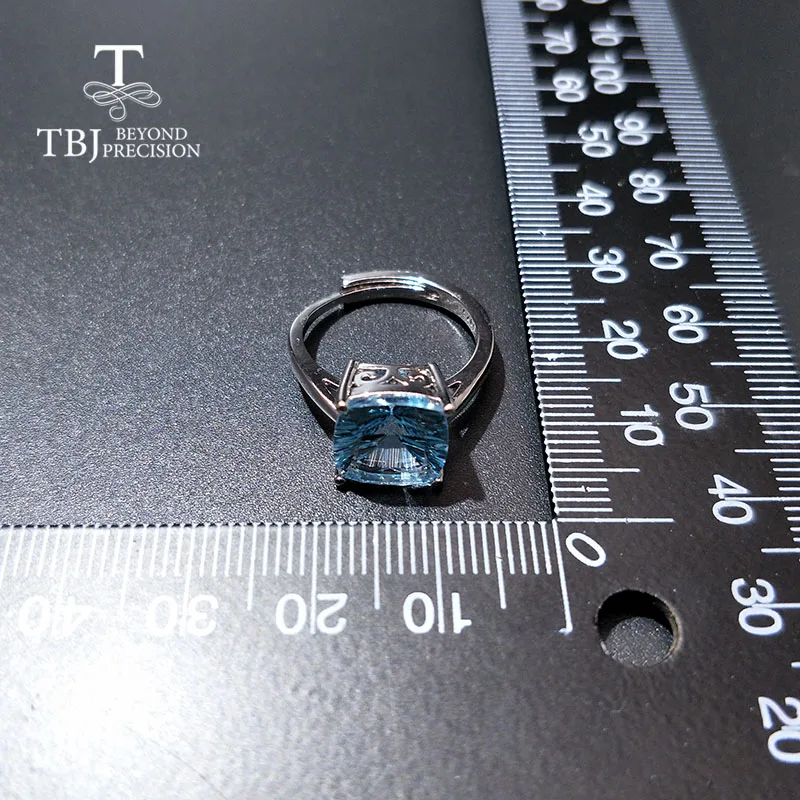 TBJ простой драгоценный камень кольцо с натуральным 5.3ct Подушка бразильское небо