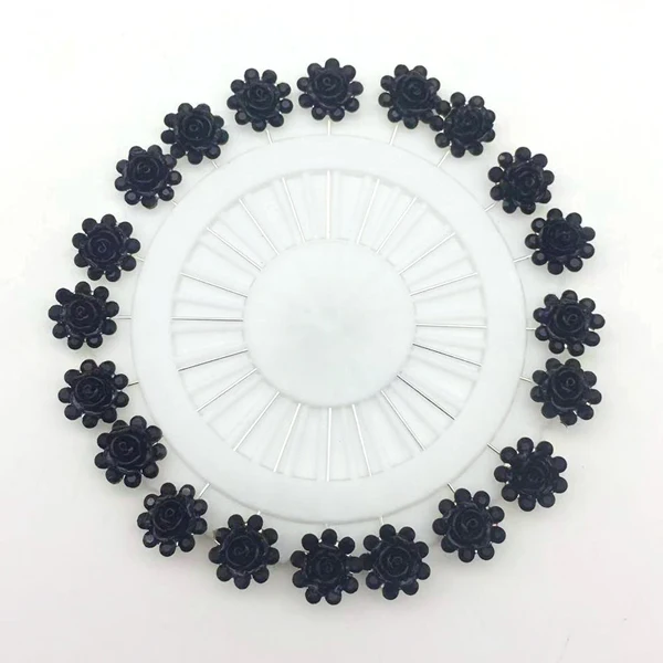 black flower 2 Черный хиджаб булавки цветок кристалл мусульманские броши для хиджаба булавка для женщин безопасный головной шарф булавки серебряный черный цвет 5 видов конструкций - Окраска металла: black flower 2