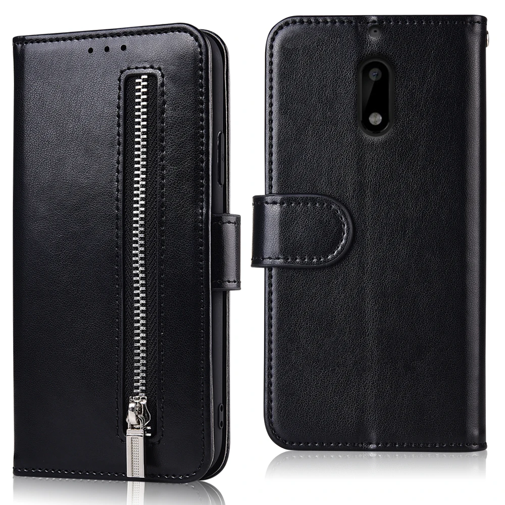 61Zipper-Black Для Nokia 6 TA-1021 5,5 ''чехол Nokia6 Fundas на молнии Флип Бумажник кожаный чехол TPU мягкий чехол для Nokia6 чехол - Цвет: 61Zipper-Black