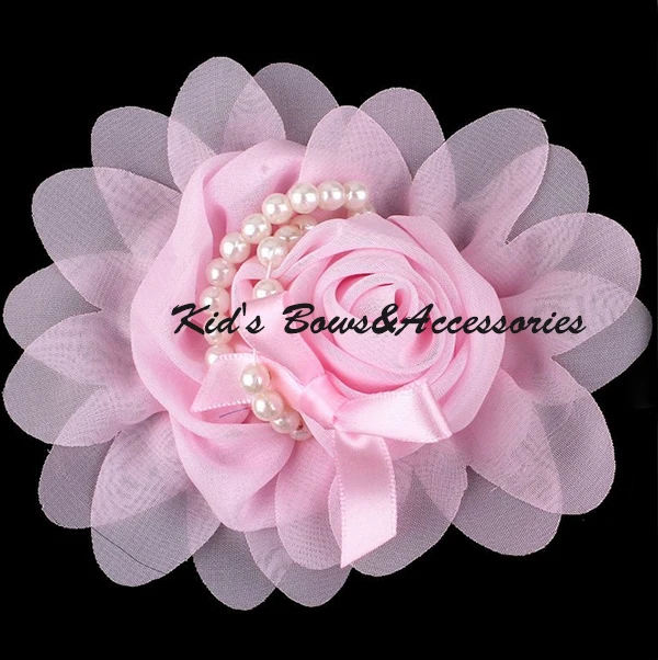 25 шт./лот Твердые Шифон Цветы Для детей повязки С Бисером Шелковой Ткани Diy