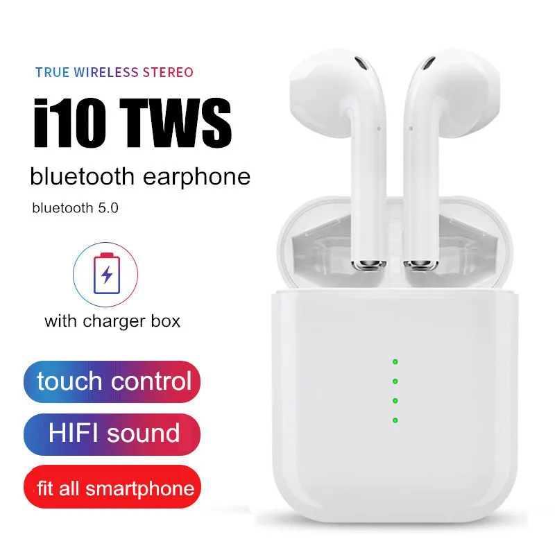 Новейшие i10 TWS Bluetooth наушники беспроводные с сенсорным управлением 3D объемный