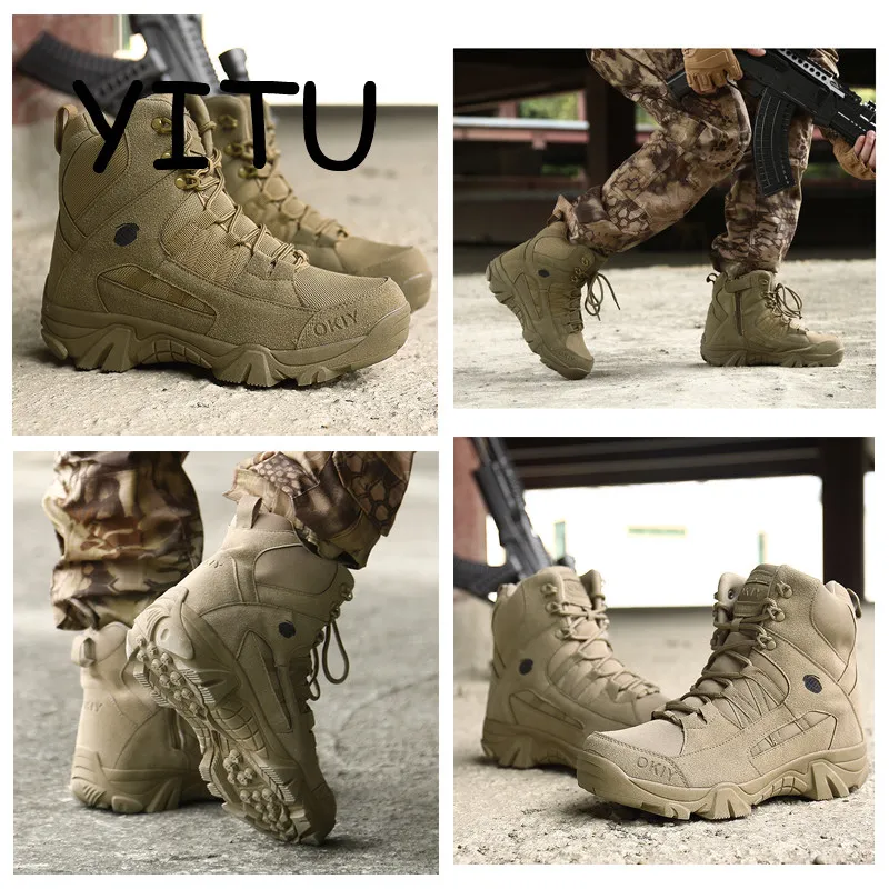 YITU Men's Suede Outdoor Hiking Boots Lace-Up Breathable Army Desert Combat Military Trekking Shoes Sneakers | Спорт и