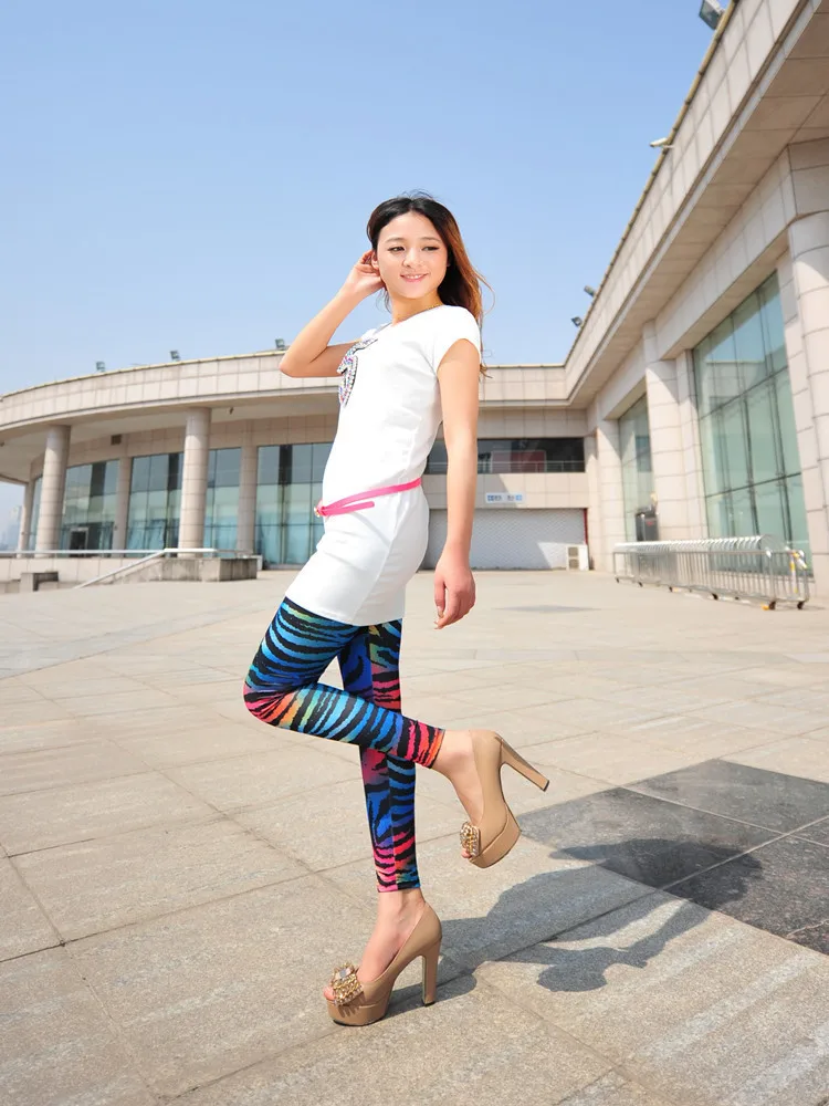 2019 новый дизайн леопардовые разноцветные леггинсы с принтом Зебры Женские