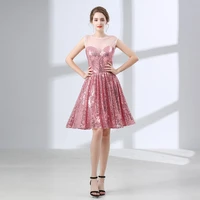 janevini pink sequined bridemaid dress short sexy 2018 elegant a line formal wedding party dress robe rose demoiselle dhonneur