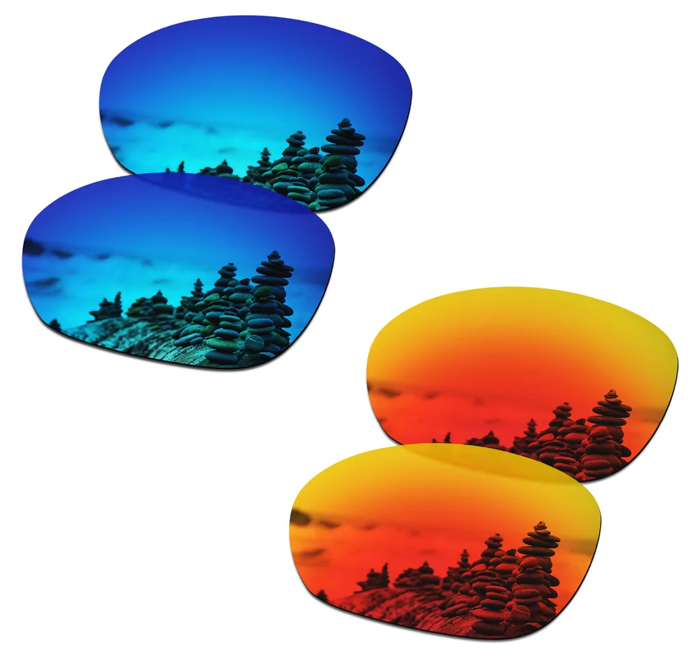 SmartVLT 2 Pairs Polarized Sunglasses Replacement Lenses for Oakley Pulse Ice Blue and Fire Red