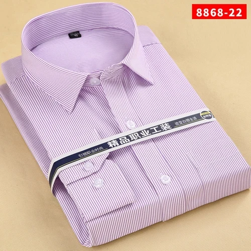 8868-22 purple strip Мужские рубашки размера плюс, 6XL, 5XL, 4XL, синие, фиолетовые, в полоску/в клетку, умные, повседневные, с длинным рукавом, элегантные, деловые, офисные, мужские рубашки - Цвет: 8868-22 purple strip