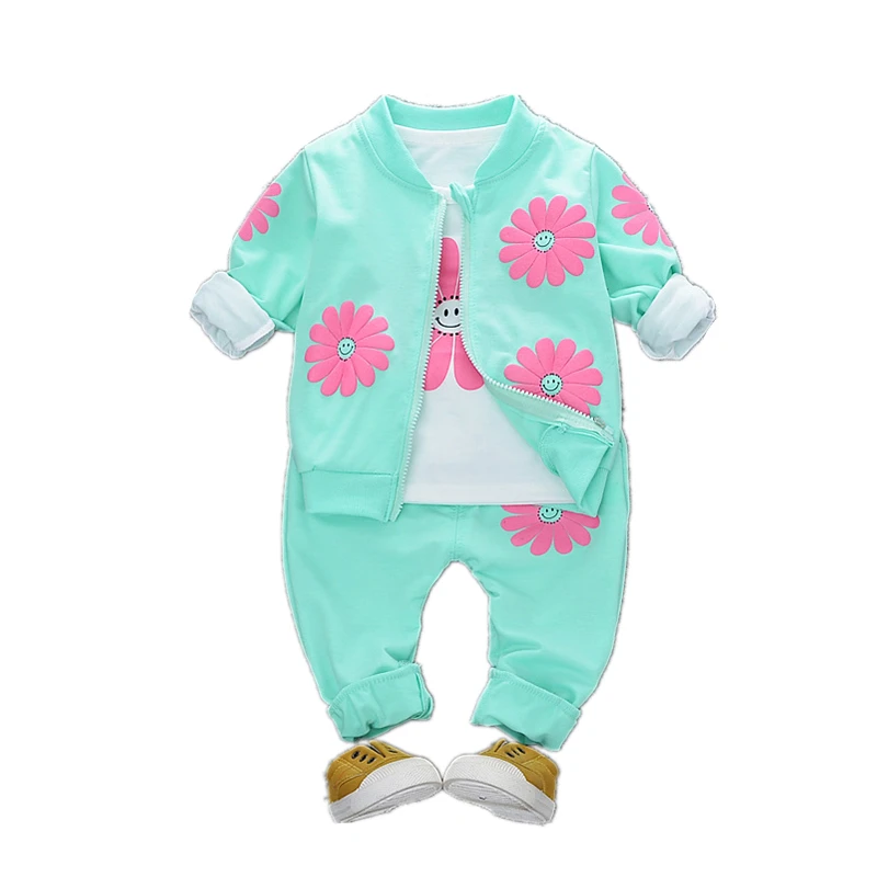 Осенняя модная одежда для девочек куртка с улыбающимся лицом малышей футболка и