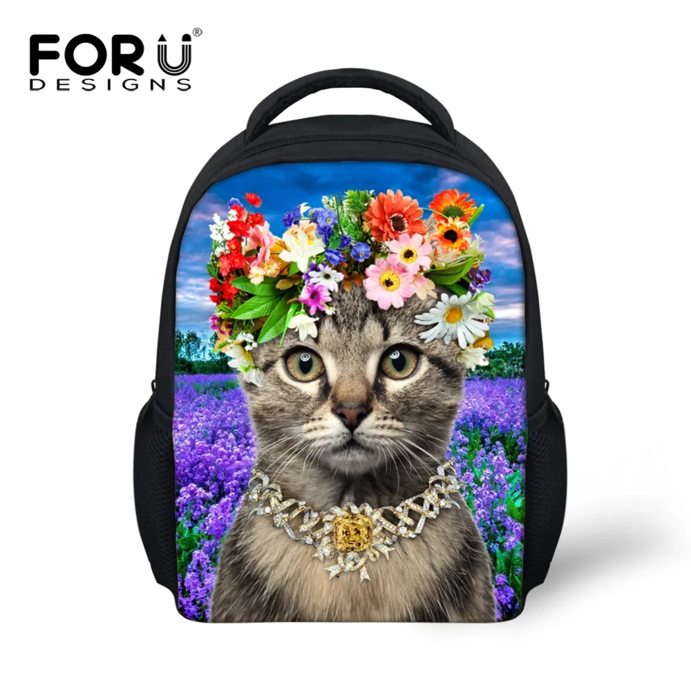 FORUDESIGNS/Детский Школьный рюкзак, сумка для девочек, милая Цветочная кошка школьная сумка для детей, Mochila, детский сад, мини-книжные сумки