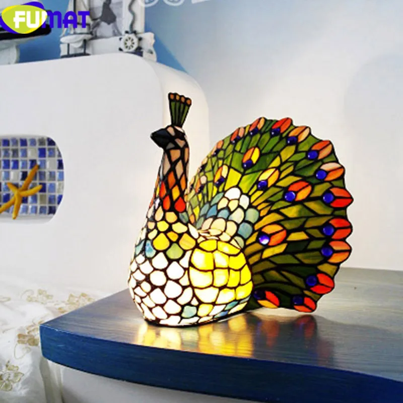 Настольная лампа Тиффани FUMAT светодиодсветодиодный прикроватная из витражного