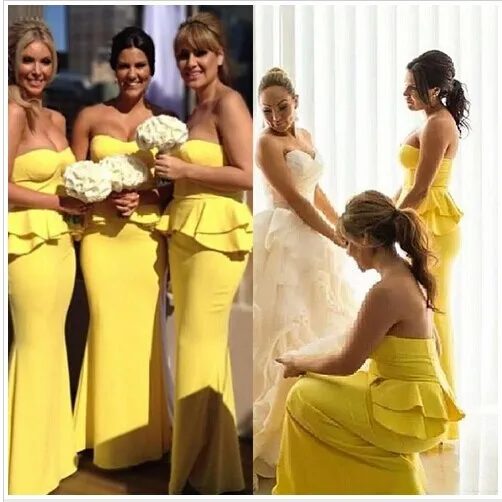 

Lovely Light Yellow Bridesmaid Gowns Navy Blue/Peach/Ivory/Champagne/Silver/Yellow/Hunter Satin Bridesmaid Dresses Fast Shipping