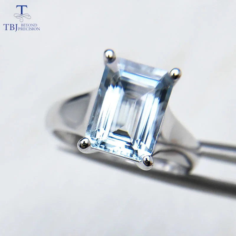 Tbj простой и элегантный Аквамарин светлого цвета oct 7*9 мм 2ct кольцо из