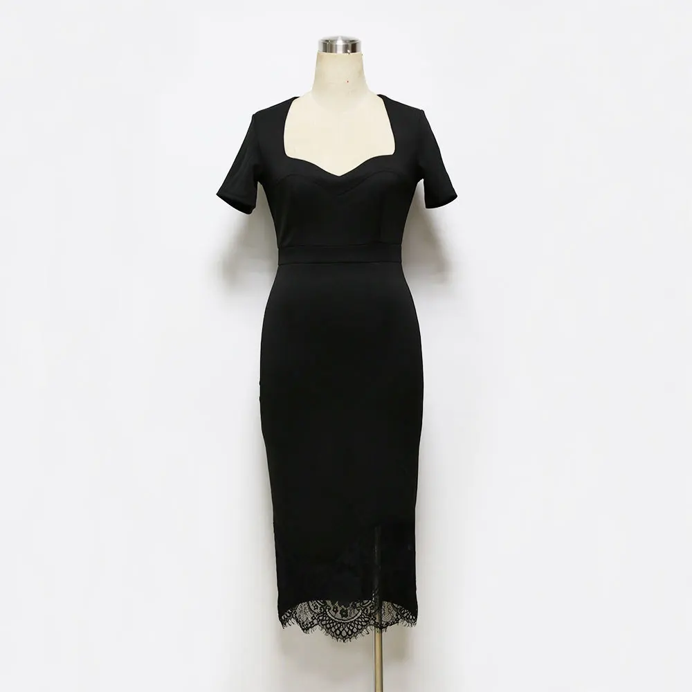 Women Work Wear Lace Dress 2017 New Knee Length Victoria Style Office woman Elegant Bodycon Square Collar Pencil Dresses XXXL | Женская