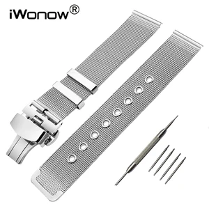 Milanese Watchband Butterfly Buckle Strap for Pebble Time Round 20mm Men Huawei Watch 2 (Sport) Ticwatch 2 Stainless Steel Band Milanese Watchband Butterfly Buckle Strap for Pebble Time Round 20mm Men Huawei Watch 2 (Sport) Ticwatch 2 Stainless Steel Band