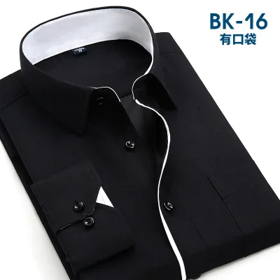 BK16 Мужская рубашка с длинным рукавом,, плюс размер, 4XL, высокое качество, одноцветная рубашка, hombre, повседневная, приталенная, деловые рубашки, Мужская сорочка, Homme - Цвет: BK16