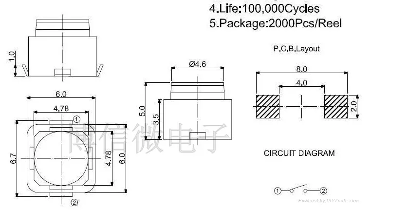 10 шт. 6*6*5 мм 6x6x5 SMD бесшумный кнопочный переключатель микропереключатель тактовые