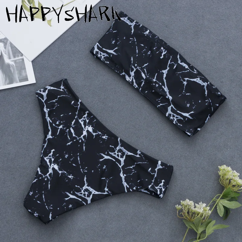 HAPPYSHARK 2019 новый купальник с мраморным принтом бандо бикини сексуальный пуш ап 2 шт.