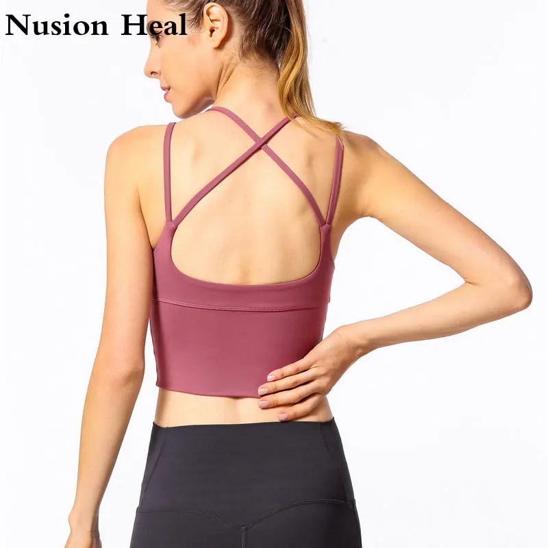 Топы на бретельках для йоги топы тренировок женщин рубашки фитнеса и кроп топ